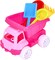 Summer Beach Dump Truck - Sand Toy Set of 5 - Kids Dump Truck - 4 Multicolored Shovels and 1 Pink Sand Truck (5.9" H x 8.2" L x 5.7" W) - Ideal for Sandcastles & Outdoor Adventures